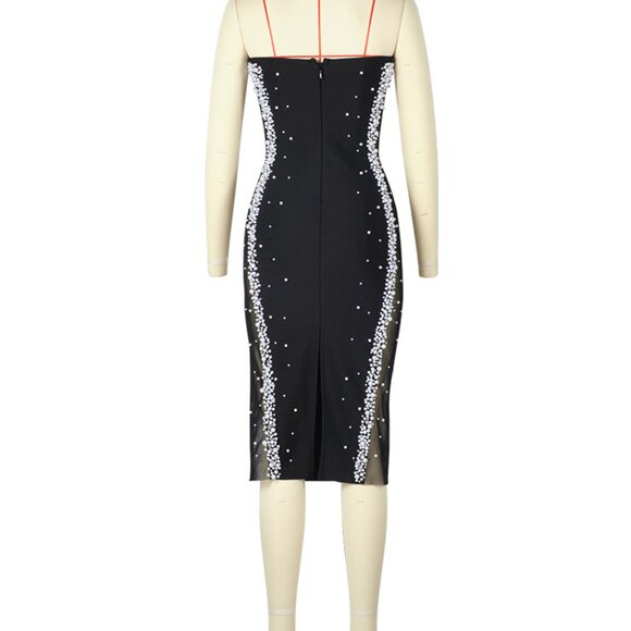 Glamorous Pearl Embellished Black Bandage Midi Dress - Picture 5 of 9